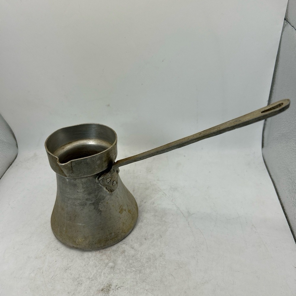 Vintage Silver Turkish Coffee Pot Small‎ Long Handle Rustic Camp